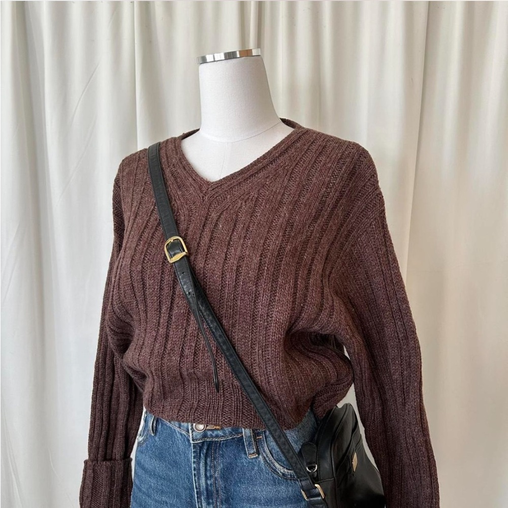 Vintage Sonoma wool ribbed knit brown sweater. - Picture 4 of 7
